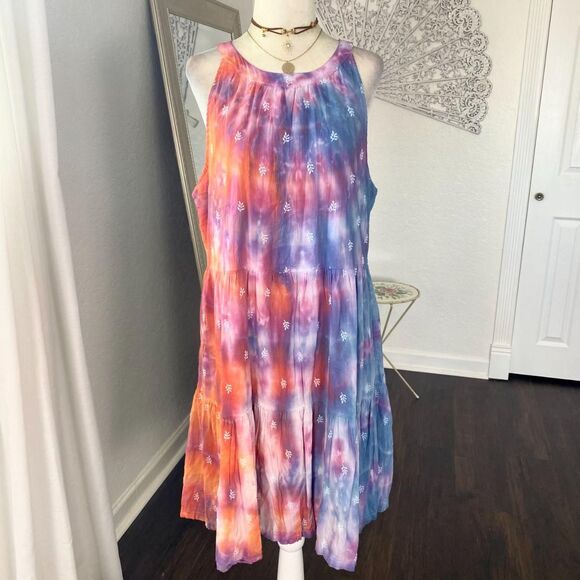 Source Unknown Dresses & Skirts - Early 2000's Floral 100% Cotton Orange Pink Purple Tie Die Babydoll Dress L